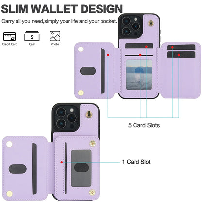 Card Slots Zipper Leather Wallet Case Flip Phone Case for IPhone 15 16 17 Pro Max Plus Pro max 16e Ring Lanyard Purse by Smarsty
