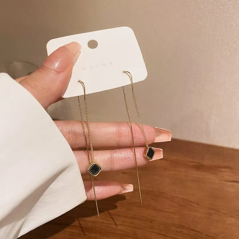 Geometric Gold Drop Earrings for Women with Long Tassels - Smarsty