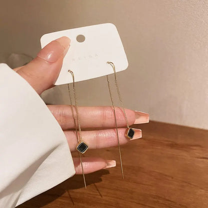 Geometric Square Drop Earrings for Women with Long Tassels - Smarsty