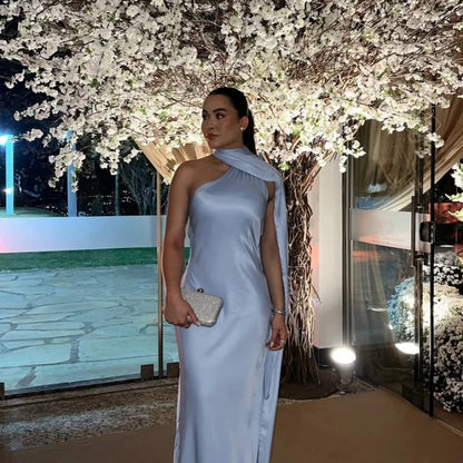 Elegant Solid Ribbon Women Halter Dress Off Shoulder Sleeveless Backless Slim Female Maxi Dresses 2025 Summer New Chic Lady Robe - Smarsty