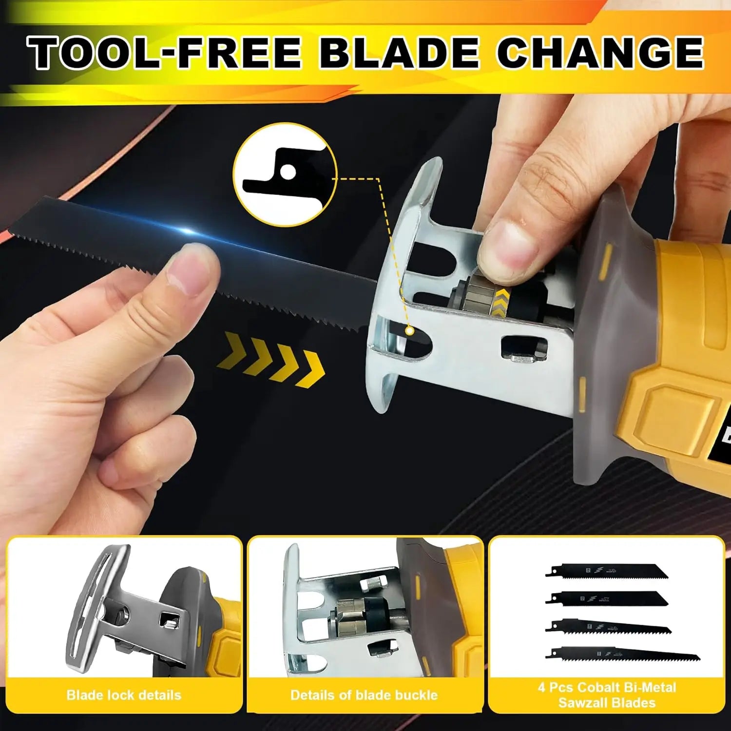 Cordless Reciprocating Saw, Portable  Cutting Electric Saw Variable-speed Wooden Metal PVC Cutting Electric saw +8 Saw Blades