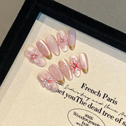 Handmade Pink Press On Nails with Rhinestones - Smarsty