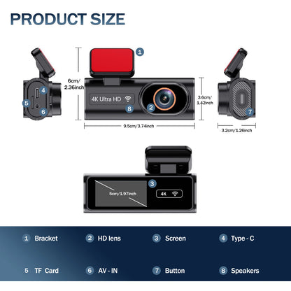 4K Dash Cam Ultra HD Car Front Night Vision Parking - Smarsty