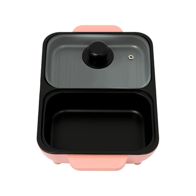 2-in-1 Electric Hot Pot with Griddle Tabletop Non-stick Pan Vegetable Grill Cooker BBQ Shabu Pot Household Noodles Cooking Pot