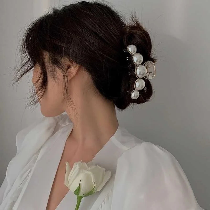 Large Pearl Hair Claw Clip Acrylic Fashion Barrette Stylish - Smarsty