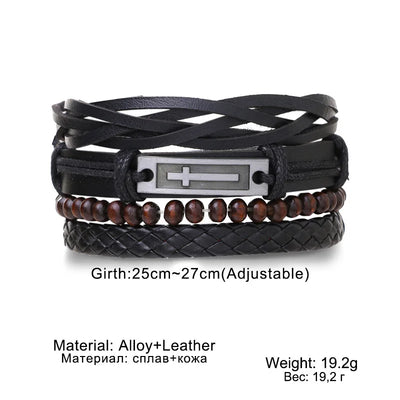 Men’s Leather Braided Bracelets Vintage Ethnic Wristband - Smarsty