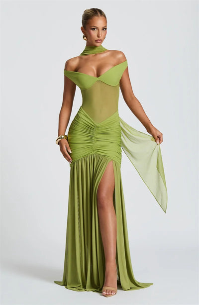 Mozision Off-shoulder Backless Sexy Maxi Dress Women Gown Halter Sleeveless Backless Thigh High Split Club Party Long Dress - Smarsty