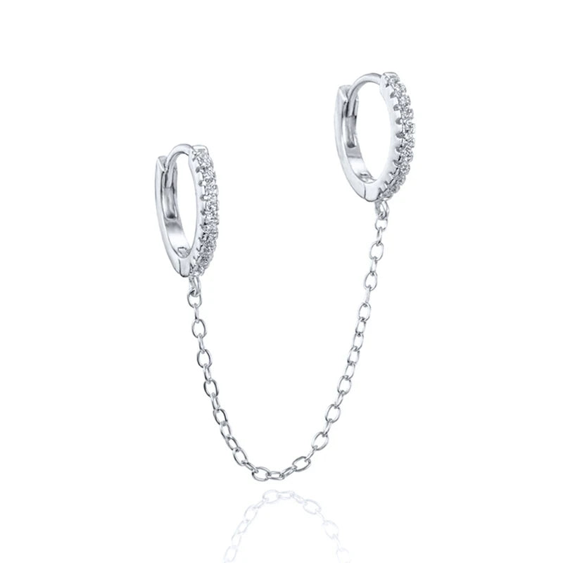 925 Sterling Silver Hoop Earrings White Crystal Luxury - Smarsty
