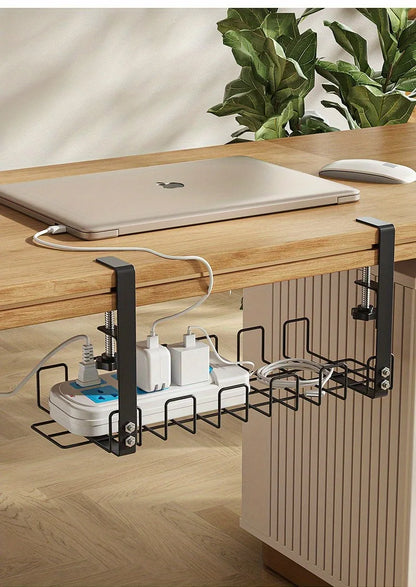 Under Table Storage Rack Metal Cable Management Tray Home Office Desk Wire Organizer No Punching Kitchen Storage Accessories