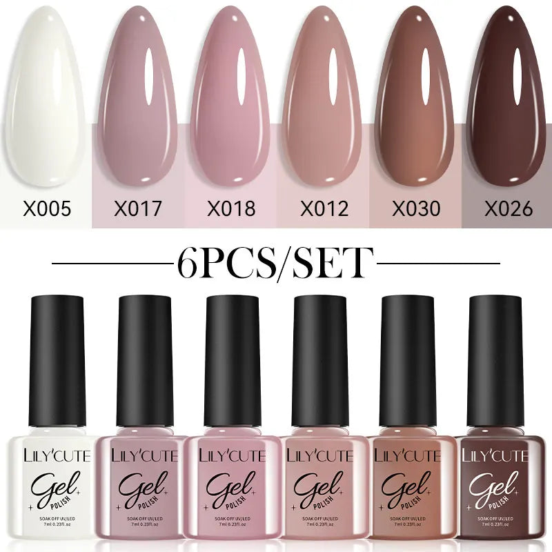 LILYCUTE 6 Piece Coffee Gel Nail Polish Set - Smarsty