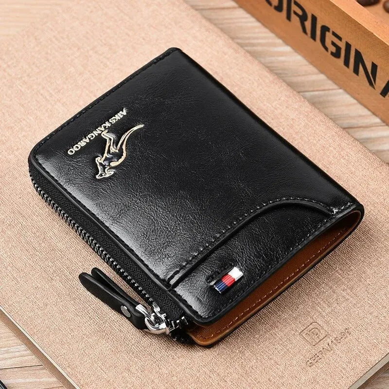 Mens Wallet Leather Business Card Holder Zipper Purse Luxury Wallets for Men RFID Protection Purses Carteira Masculina Luxury - Smarsty