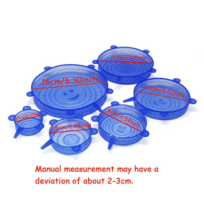 6Pcs/Set Transparent Silicone Kitchen Utensils Fresh-keeping Stretch Universal Bowl Cover Refrigerator Microwave Oven Sealed