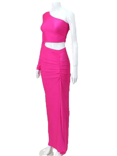 CNYISHE One Shoulder Cut Out Split Ruched Maxi Dress for Women Elegant Party Prom Gown Dresses Woman Sexy Birthday Outfits Robes - Smarsty