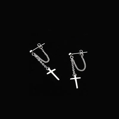 Punk Silver Cross Drop Earrings for Unisex Gothic Style - Smarsty