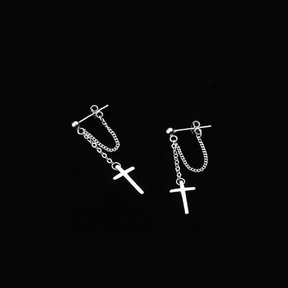 Punk Silver Cross Drop Earrings for Unisex Gothic Style - Smarsty