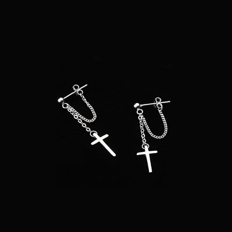 Punk Silver Cross Drop Earrings for Unisex Gothic Style - Smarsty