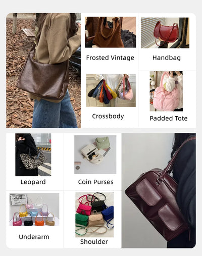 Vintage Leather Shoulder Mini Bag Y2K Wasteland Style - Smarsty