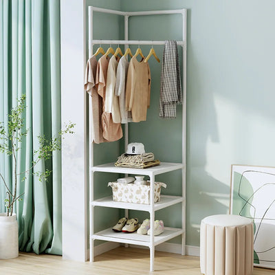 Corner Coat Hat Rack Multifunction Multi-Layer Floor Standing Corner Hanger Detachable Removable Metal Clothing Storage Shelf by Smarsty