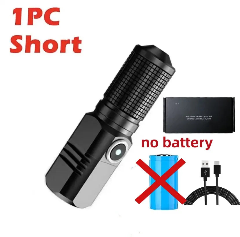 Mini Flashlight XHP50 LED USB C Rechargeable 16340 18650 Battery Flashlight 1500lm Powerful Torch Can Be Closed with One Click