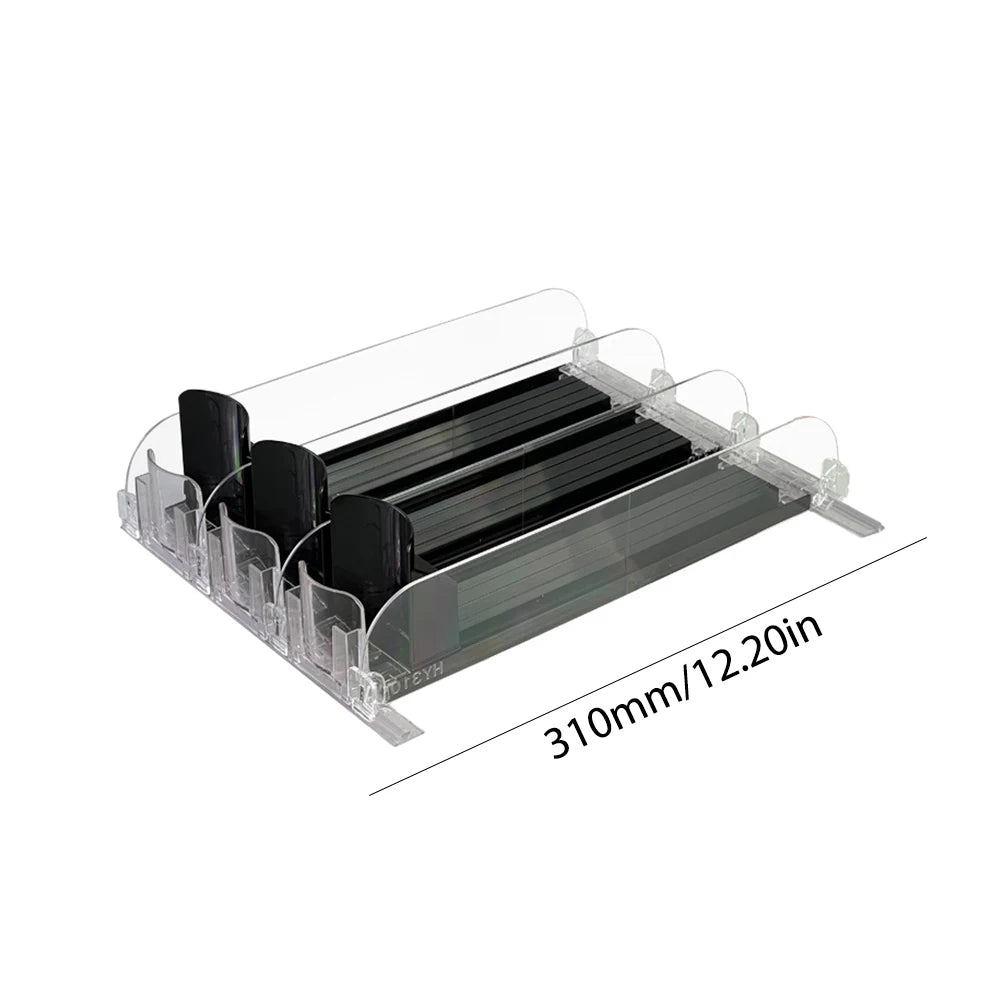 Canned Beverage Push Rack Drink Organizer Dispenser Spring Push Adjustable Width Storage Shelf E-shaped Glide for Kitchen Fridge