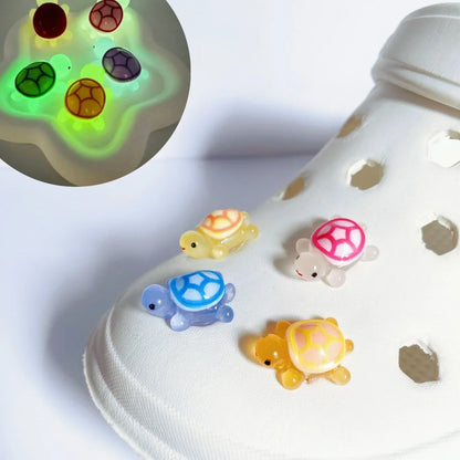 4pcs Glow-In-The-Dark Cute 3D Turtle Detachable Shoe Charms Decorations, Luminous Clips For Beach Sandals