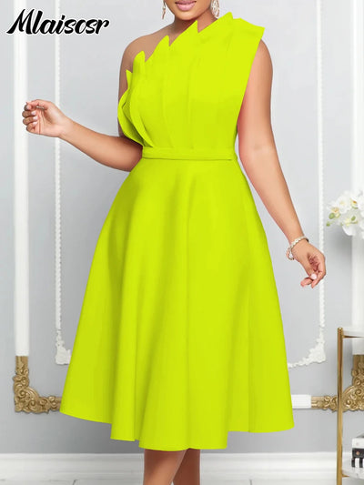 Mlaiscsr African Evening Party Dresses Women Autumn Elegant Off Shoulder Strapless Sleeveless Fold Birthday Night Midi Dress - Smarsty