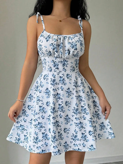 Women's Summer Floral Spaghetti Strap Beach Short Dress,Womens Dresses,Woman Clothing,Woman Clothes,Sundress,New In Dress 2025 - Smarsty
