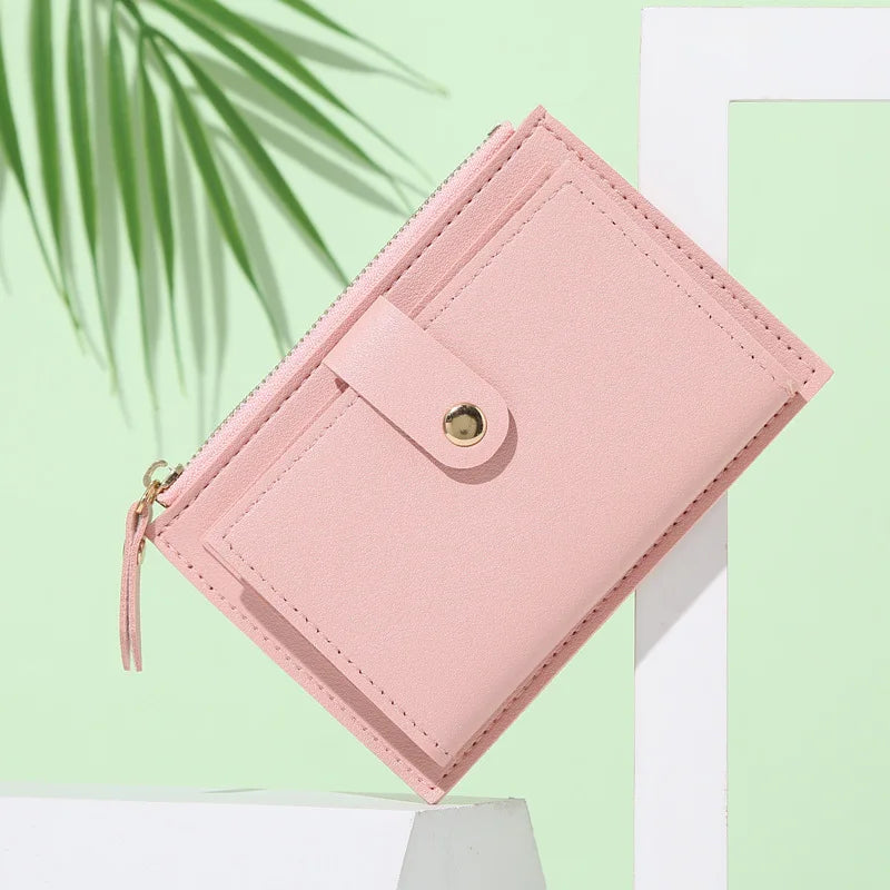 Ladies Fashion Solid Color Multi-slot Card Holder / Mini PU Leather Wallet - Smarsty