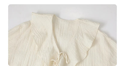 CHIC VEN Women Shirt Loose Casual Ruffled Edges Female Blouses V Neck Lace Up Mid Length Woman Shirts Spring Summer 2024 - Smarsty