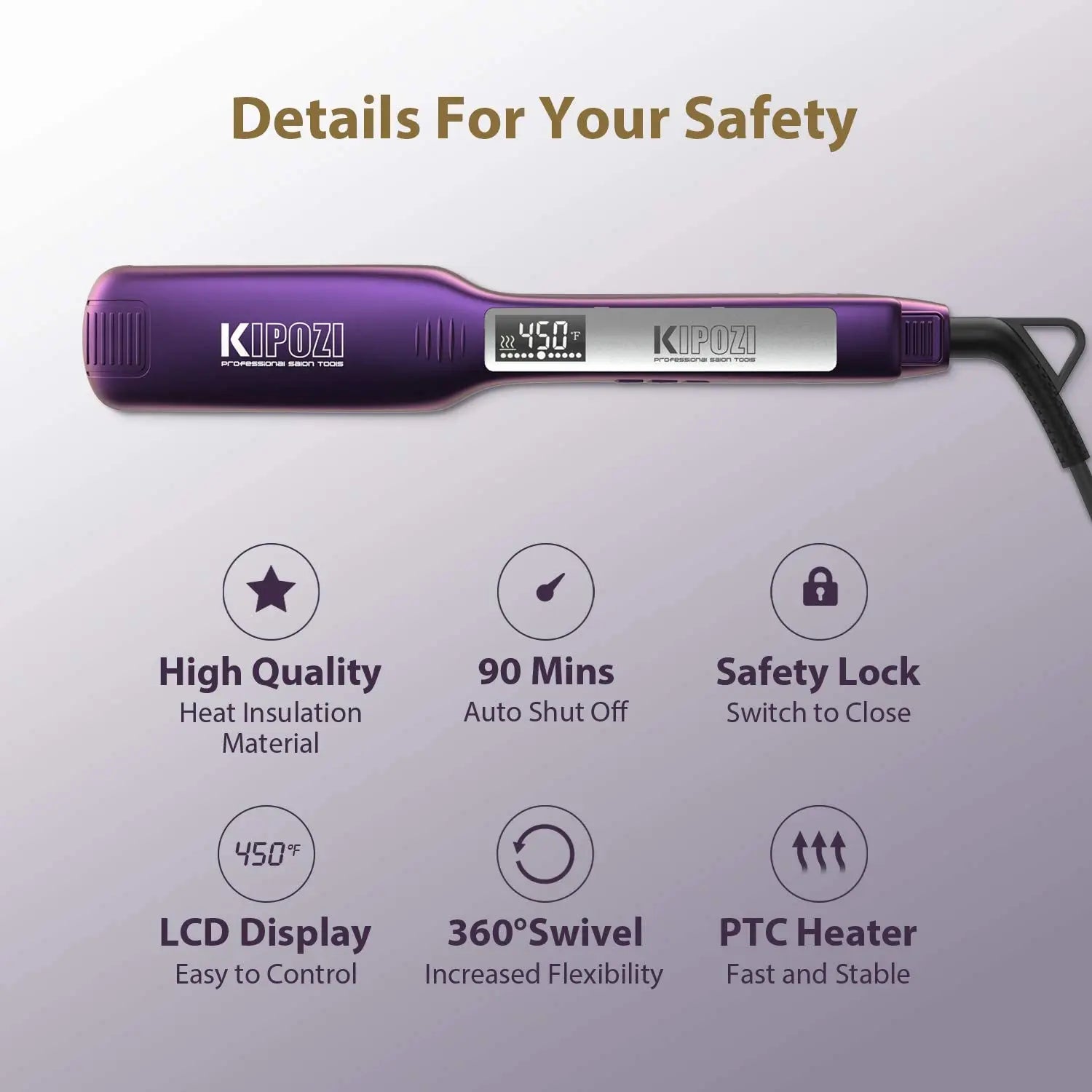KIPOZI Professional Titanium Flat Iron with LCD Display - Smarsty