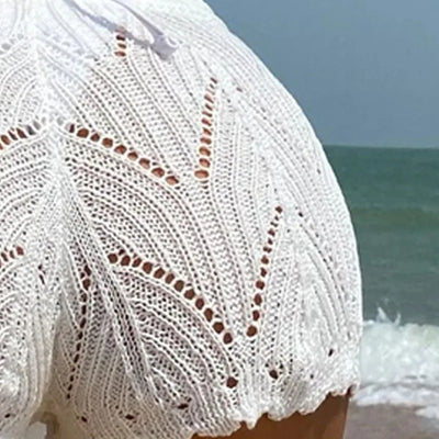 Polyester100.00% Hollow Drawstring Open Waist Knitted Bikini Blocked Women's Shorts - Smarsty