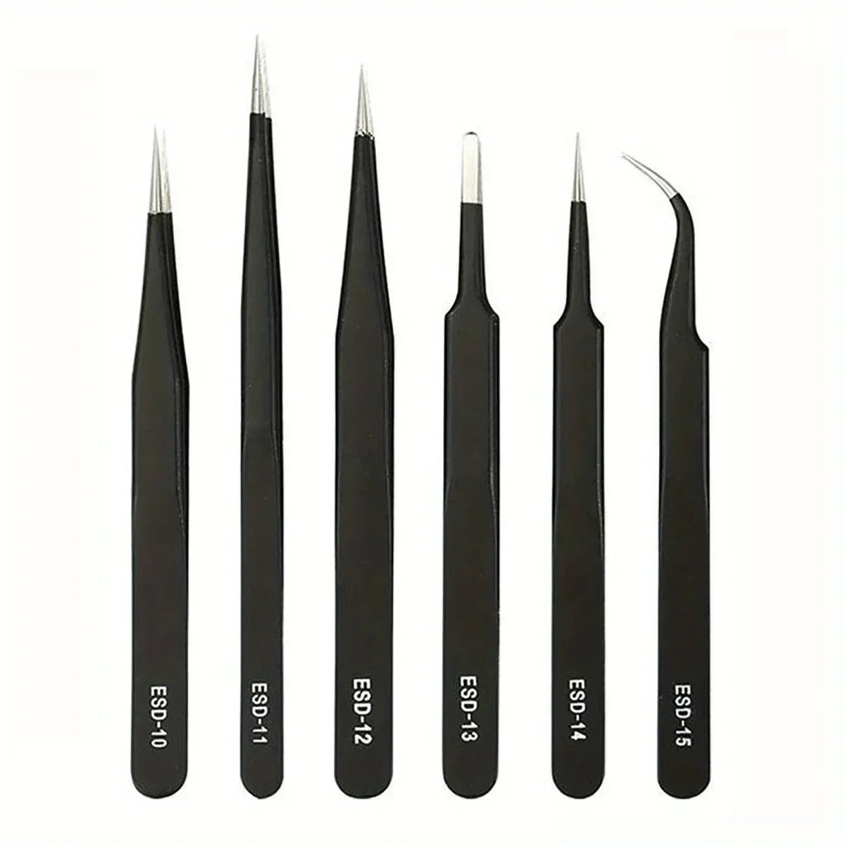 Precision ESD anti-static tweezers set -6-pc stainless steel tool for electronic repair and process modeling, bending 2025