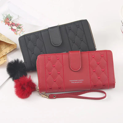 Women Long Wallet Pu Leather Card Holder Large Capacity Hasp Zipper Coin Purse Multi Card Organizer Cell Phone Wristlet Handbag - Smarsty