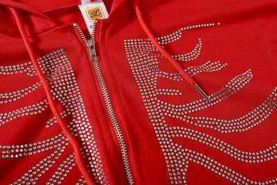 Y2K Rhinestone Skeleton Hoodies Women Gothic Black Zip Up Oversized Sweatshirts Female Retro Harajuku Hooded Jacket Streetwear - Smarsty