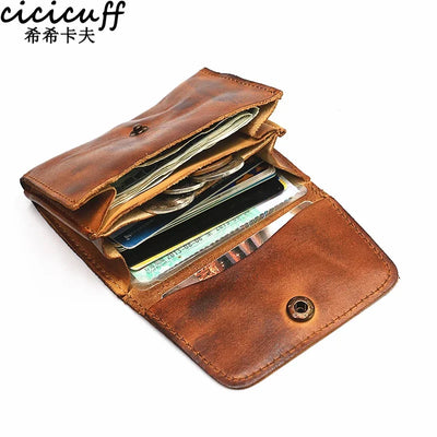 Genuine Leather Wallet for Men Women Brand Vintage Handmade Short Small Men's Wallets Card Holder Original Leather Coin Purse - Smarsty