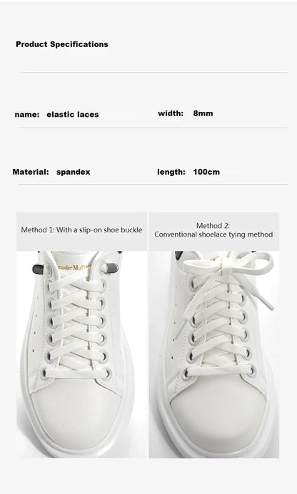 Flat Elastic Shoe Laces Sneakers No Tie Shoelaces for Shoes Tennis Quick Shoelace Clips Without Ties Shoe Accessories Kids Adult - Smarsty