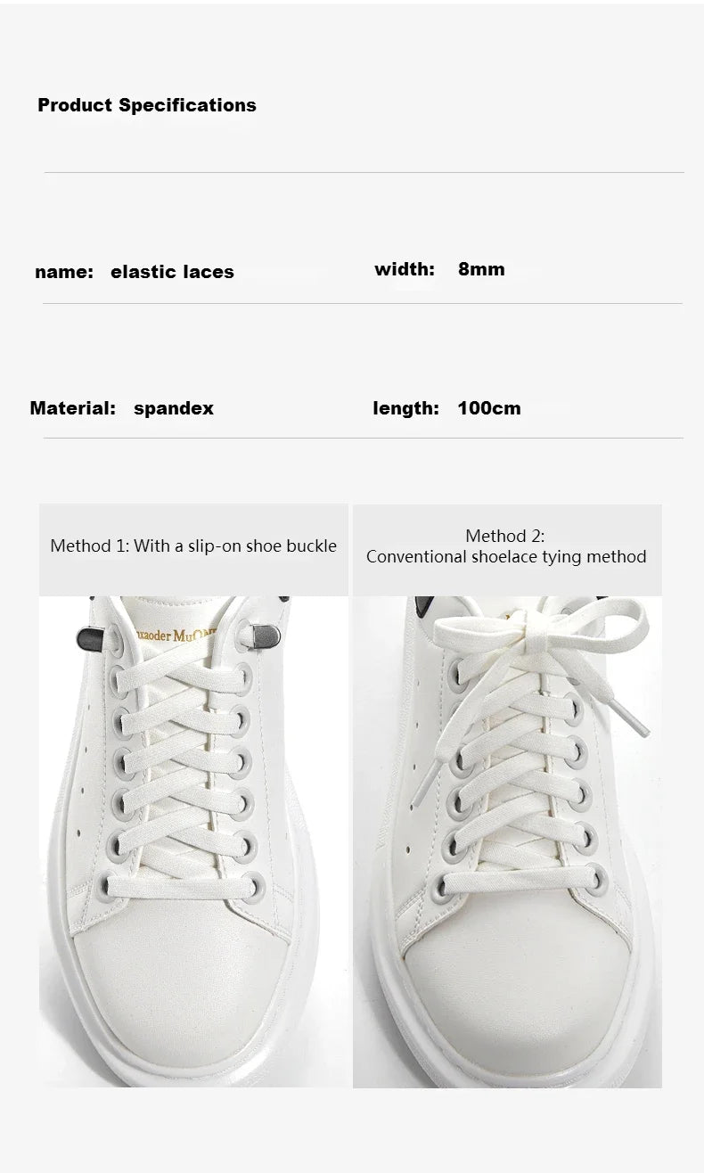 Flat Elastic Shoe Laces Sneakers No Tie Shoelaces for Shoes Tennis Quick Shoelace Clips Without Ties Shoe Accessories Kids Adult - Smarsty
