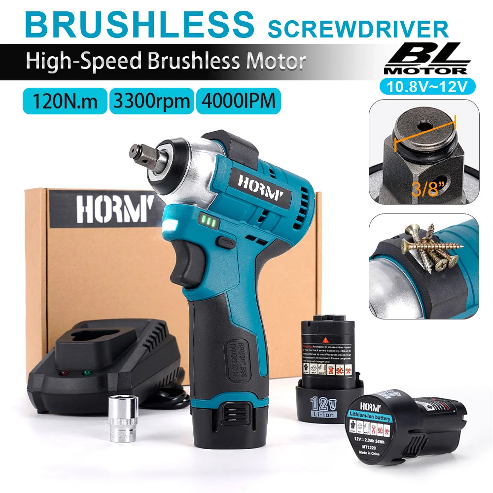 Brushless Electric Impact Wrench 120N.m Cordless Power Tool - Smarsty