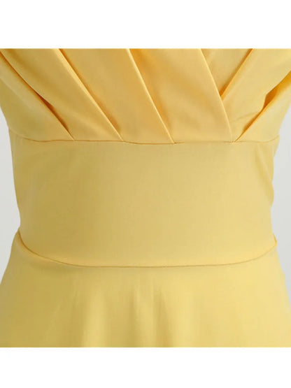Pink Summer Dress Women V Neck Vintage Robe Elegant Retro pin up Party Office Midi Dresses - Smarsty
