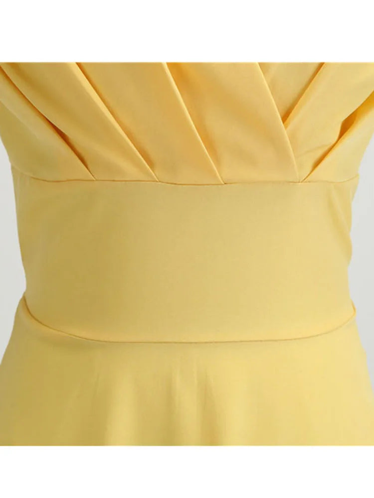 Pink Summer Dress Women V Neck Vintage Robe Elegant Retro pin up Party Office Midi Dresses - Smarsty