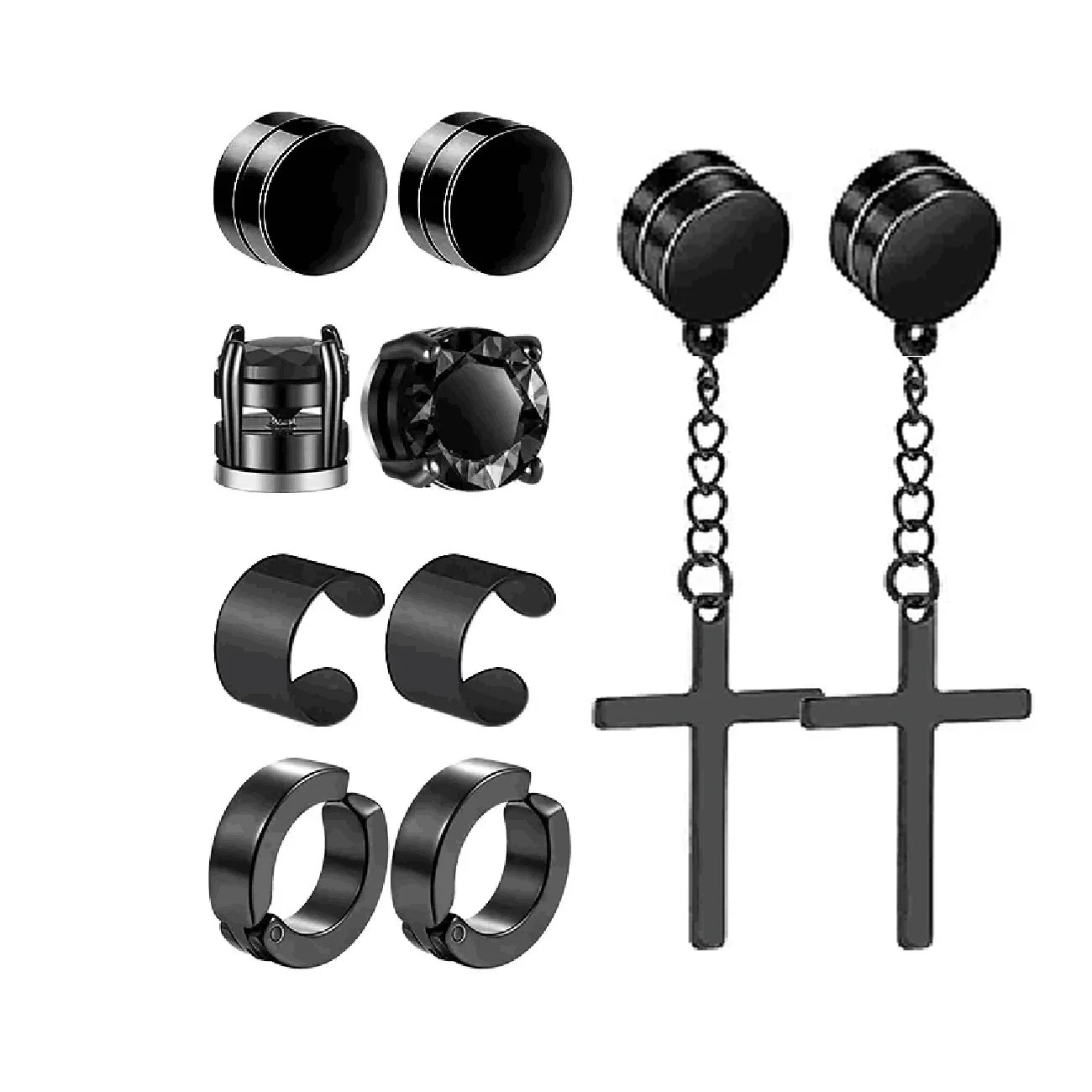 Mens Magnetic Stainless Steel Clip Earrings Set No Piercing - Smarsty