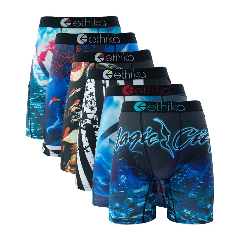 ETHIKA 6Pcs Men Underwear Boxers Breathable Man Swimming Underpants Plus Size Print Mens Panties Trunks Sexy Men's Boxershorts - Smarsty