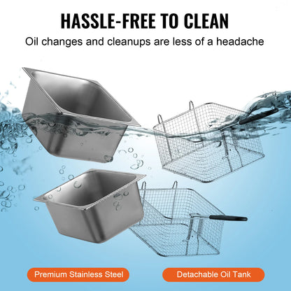 SucceBuy 12L Electric Deep Fryer w/Dual Removable Tanks Commercial Countertop  Fryer for Chicken French Fries Frying Chips