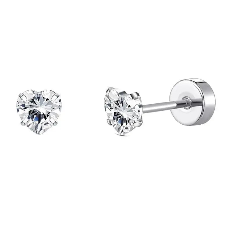 Stainless Steel Heart Moon Ear Studs Screw Back Cartilage - Smarsty