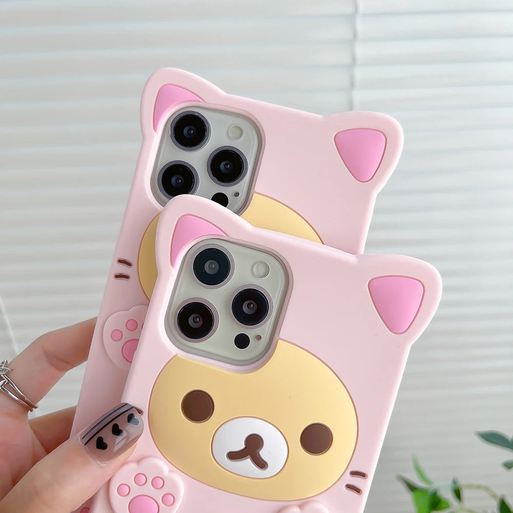 3D Cartoon Kawaii Rilakkuma Bear Soft Silicon Case For iPhone 17 16 15 14 13 12 Mini 11 Pro X XS Max XR 6 6S 7 8 Plus SE Cover