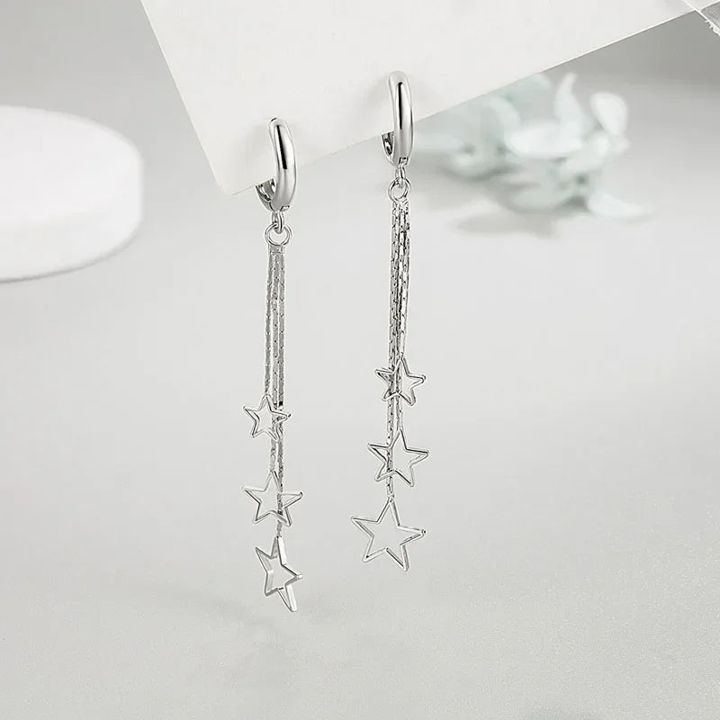 Elegant 925 Sterling Silver Hoop Earrings with Long Tassels - Smarsty