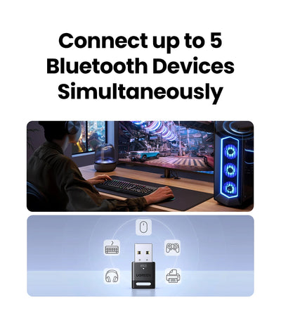 USB Bluetooth Adapter, Bluetooth 6.0 Dongle for PC Windows 11/10/8.1, Bluetooth Receiver & Transmitter for Keyboard/Mouse - Smarsty