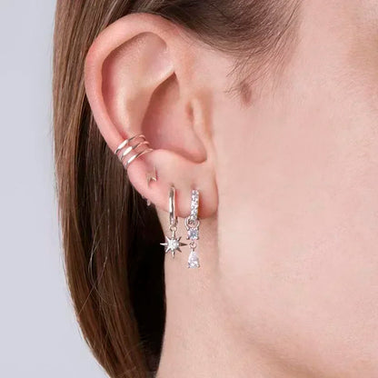 925 Sterling Silver Hoop Earrings White Crystal Luxury - Smarsty
