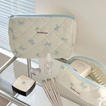 Bow Print Makeup Bag Large Capacity Travel Cosmetic Case - Smarsty