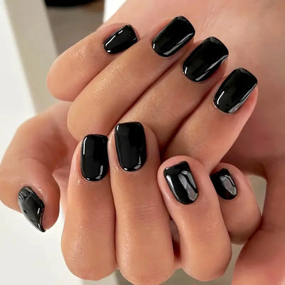 24pcs Press On Nails Black Medium Square Design - Smarsty